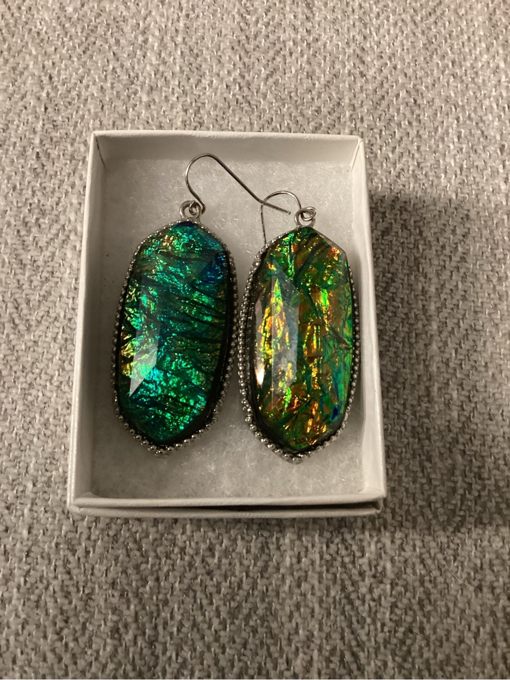 Crystal-like Iridescent Green-Blue Dangle Earrings - Women's Jewelry